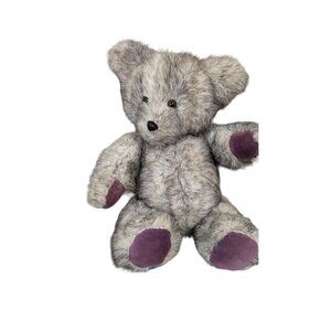 Vintage frosted gray teddy bear plush poseable purple feet pads  18 inch